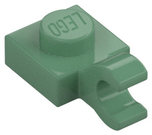 LEGO Sand Green Plate 1 x 1 with Horizontal Clip (Thick Open 'O' Clip) (52738 / 61252)