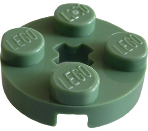 LEGO Sand Green Plate 2 x 2 Round with Axle Hole (with '+' Axle Hole) (4032)