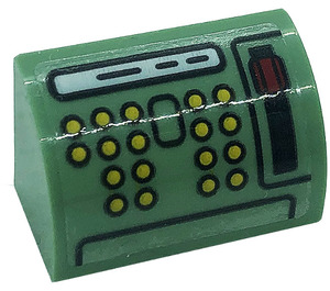 LEGO Zandgroen Helling 1 x 2 Gebogen met Cash Register Sticker (37352)