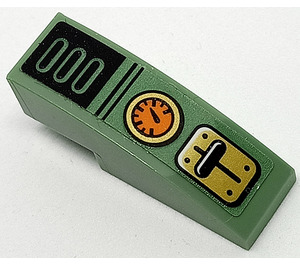 LEGO Sand Green Slope 1 x 3 Curved with Yellow Lever and Orange Gauge Pattern Sticker (50950)