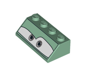 LEGO Verde sabbiato Pendenza 2 x 4 (45°) con Grigio Occhi su Bianco con superficie ruvida (3037 / 96164)