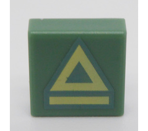 LEGO Sand Green Tile 1 x 1 with Bright Light Yellow Triangle and Stripe with Groove (3070 / 100997)