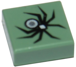 LEGO Sand Grønn Tile 1 x 1 med Edderkopp med Rille (3070 / 43755)