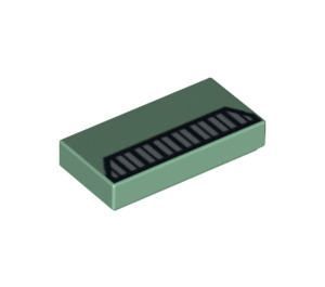 LEGO Sand Green Tile 1 x 2 with Black and Silver Grille 8649 with Groove (3069 / 96155)