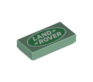 LEGO Zandgroen Tegel 1 x 2 met "Land Rover" met groef (3069 / 103836)