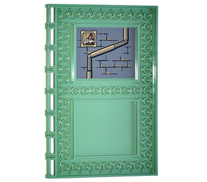 LEGO Sand Green Tile 10 x 16 with Studs on Edges with Brickwall with Portrait and Drain Pipes Sticker (69934)