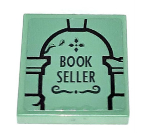 LEGO Sand Green Tile 2 x 2 with BOOK SELLER Sticker with Groove (3068)