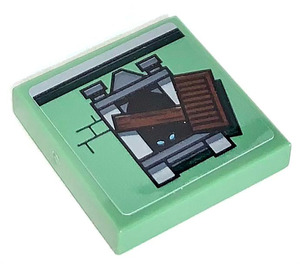 LEGO Sand Green Tile 2 x 2 with Nailed up Window Sticker with Groove (3068)