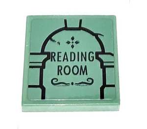 LEGO Sand Green Tile 2 x 2 with READING ROOM Sticker with Groove (3068)