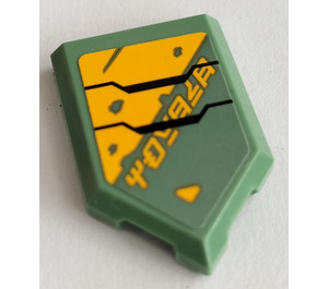 LEGO Пясъчно зелено Плочка 2 x 3 Pentagonal с Броня Plates и Ninjago Logogram 'ENERGY' Стикер (22385)