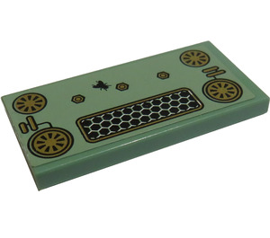 LEGO Sand Green Tile 2 x 4 with Engine Vents, Fly, and Bolts Sticker (87079)