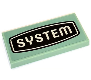LEGO Sand Green Tile 2 x 4 with System Emblem Sticker (87079)