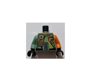 LEGO Sand Green Torso Sand Green, Orange and Silver Mechanical Pack and Body Armor Pattern / Sand Green Arm Right / Orange Arm Left / Black Hands (973)