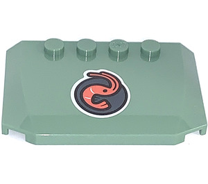 LEGO Sand Green Wedge 4 x 6 Curved with Shrimp Logo Sticker (52031)