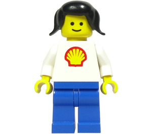 LEGO Shell Worker mit Schwarz Haar und Kurz Pigtails Minifigur