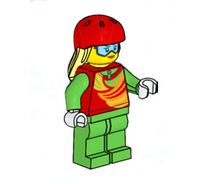 LEGO Skier - Rood en Bright Green Snowsuit minifiguur
