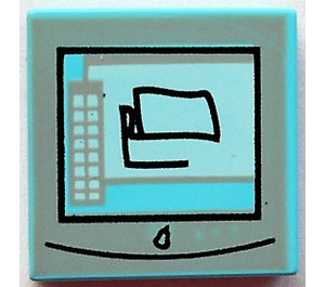 LEGO Sky Blue Tile 2 x 2 with Computer Monitor 5940 with Groove (3068 / 48437)