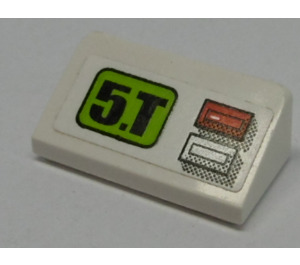 LEGO Slope 1 x 2 (31°) with '5.T', Red Light and Silver Button Sticker (85984)