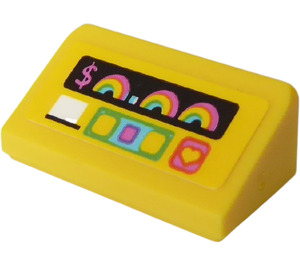 LEGO Pente 1 x 2 (31°) avec '$', Rainbow, Cœur et Buttons sur une Jaune Background Autocollant (85984)
