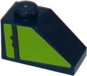 LEGO Slope 1 x 2 (45°) with Dark Blue Stripe on Lime Background (Model Left) Sticker (3040)