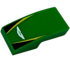 LEGO Slope 1 x 2 Curved with 'ASTON MARTIN' logo with black triangle and yellow stripes (11477 / 110826)