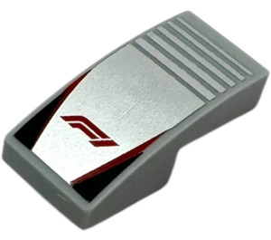 LEGO Slope 1 x 2 Curved with 'F1' logo on silver background, black triangles and red stripes (11477 / 110859)