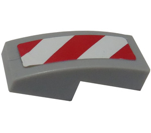 LEGO Slope 1 x 2 Curved with red and white danger stripes with red corners - Right Sticker (11477)