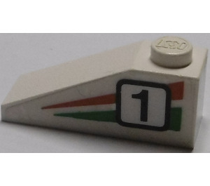 LEGO Pente 1 x 3 (25°) avec "1", Green/rouge Rayures (La gauche) Autocollant (4286)