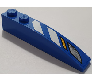 LEGO Helling 1 x 6 Gebogen met Blauw en Wit Danger Strepen Links Sticker (41762)