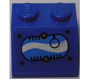 LEGO Pente 2 x 2 (45°) avec Noir Bague dans Oval avec Bleu et blanc Swirls (Droite) Autocollant (3039)
