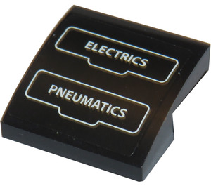 LEGO Backe 2 x 2 Böjd med 'ELECTRICS' och 'PNEUMATICS' med Vit Outline Klistermärke (15068)