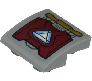 LEGO Slope 2 x 2 x 0.7 Curved Inverted with Triangular Arc Reactor on Dark Red Armor Plate Pattern Sticker (32803)