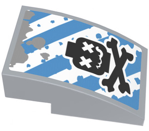 LEGO Slope 2 x 3 Curved with Diagonal Azure Stripes, Black Lego Skull and Crossbones Sticker (24309)