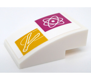 LEGO Slope 2 x 3 Curved with White Atom on Magenta Square and Pliers and Cup on Yellow Square Sticker (24309)