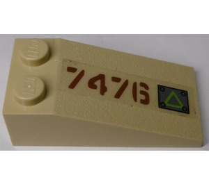 LEGO Slope 2 x 4 (18°) with '7476', Lime Triangle on Gray Plate Sticker (30363)