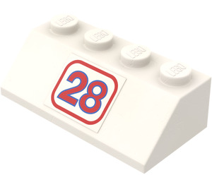 LEGO Helling 2 x 4 (45°) met '28' Sticker met ruw oppervlak (3037)