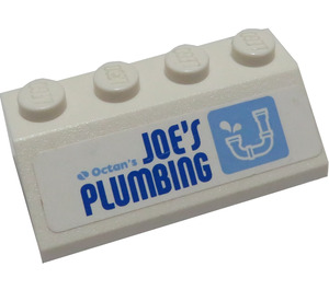 LEGO Helling 2 x 4 (45°) met 'Joes's Plumbing' Sticker met ruw oppervlak (3037)