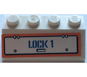 LEGO Helling 2 x 4 (45°) met "LOCK 1" Sticker met ruw oppervlak (3037)