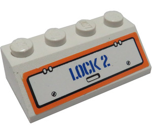 LEGO Steigung 2 x 4 (45°) mit "LOCK 2" Aufkleber mit rauer Oberfläche (3037)