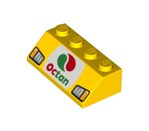 LEGO Luiska 2 x 4 (45°) jossa Octan logo ja Headlights sileäpintainen (3037 / 38854)