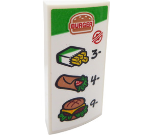 LEGO Helling 2 x 4 Gebogen met 'BURGER', Fries '3', Wrap '4' en Burger '9' Sticker met buizen aan de onderzijde (88930)