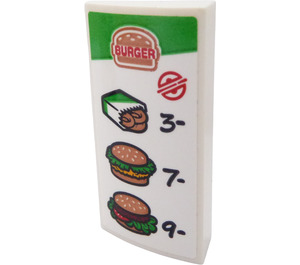 LEGO Sklon 2 x 4 Zakřivený s 'BURGER', Onion Rings '3' a Burgers '7', '9' Samolepka se spodními trubičkami (88930)