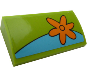 LEGO Slope 2 x 4 Curved with Orange Flower on the Right Side Sticker with Bottom Tubes (88930)