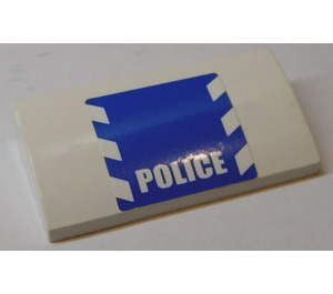 LEGO Slope 2 x 4 Curved with 'POLICE', Blue and White Danger Stripes Sticker with Bottom Tubes (88930)