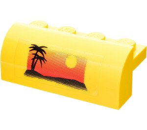 LEGO Helling 2 x 4 x 1.3 Gebogen met Zwart Palm Boom en Geel Sun Sticker (6081)