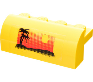 LEGO Slope 2 x 4 x 1.3 Curved with Black Palm Tree and Yellow Sun Sticker (6081)