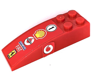 LEGO Slope 2 x 6 Curved with Vodafone Logo, '1', Shell Logo, Olympus, Fiat, Ferrari Sticker (44126)