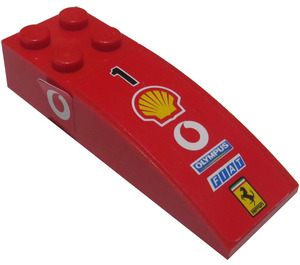 LEGO Slope 2 x 6 Curved with Vodafone Logo (Both Sides), '1', Shell Logo, 'OLYMPUS', 'FIAT', Fiat Logo Sticker (44126)