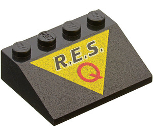 LEGO Helling 3 x 4 (25°) met Zwart R.E.S en Rood Q in Geel Triangle Patroon (3297)