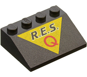 LEGO Slope 3 x 4 (25°) with Black R.E.S and Red Q in Yellow Triangle Pattern (3297 / 83078)